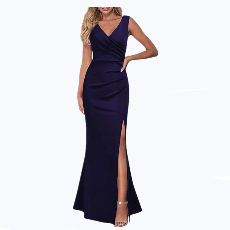 Solid Color Slim Fit Slimming Spaghetti Straps Split Long Dress
