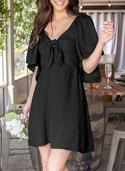 Women's V-neck Bow Tie Short Sleeve Dress