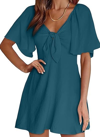 Women's V-neck Bow Tie Short Sleeve Dress