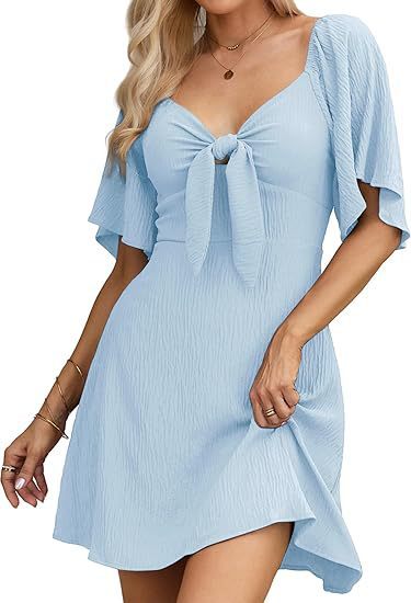 Women's V-neck Bow Tie Short Sleeve Dress