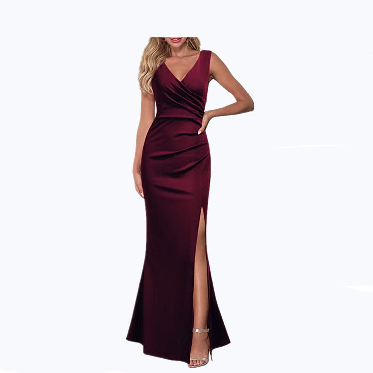 Solid Color Slim Fit Slimming Spaghetti Straps Split Long Dress