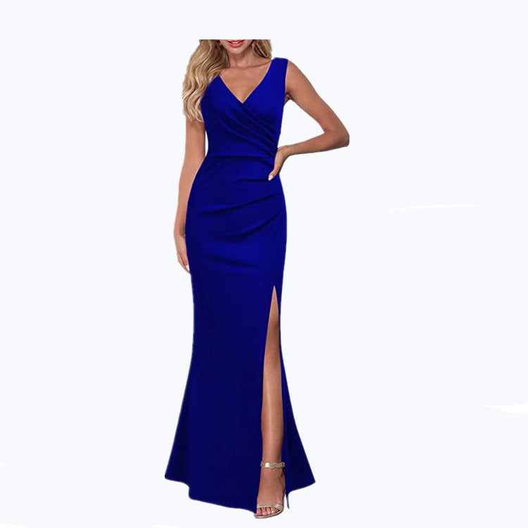 Solid Color Slim Fit Slimming Spaghetti Straps Split Long Dress