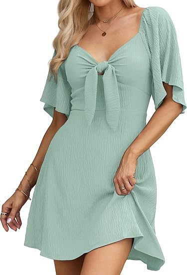 Women's V-neck Bow Tie Short Sleeve Dress