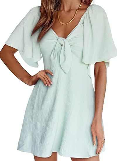Women's V-neck Bow Tie Short Sleeve Dress