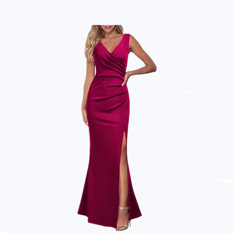 Solid Color Slim Fit Slimming Spaghetti Straps Split Long Dress