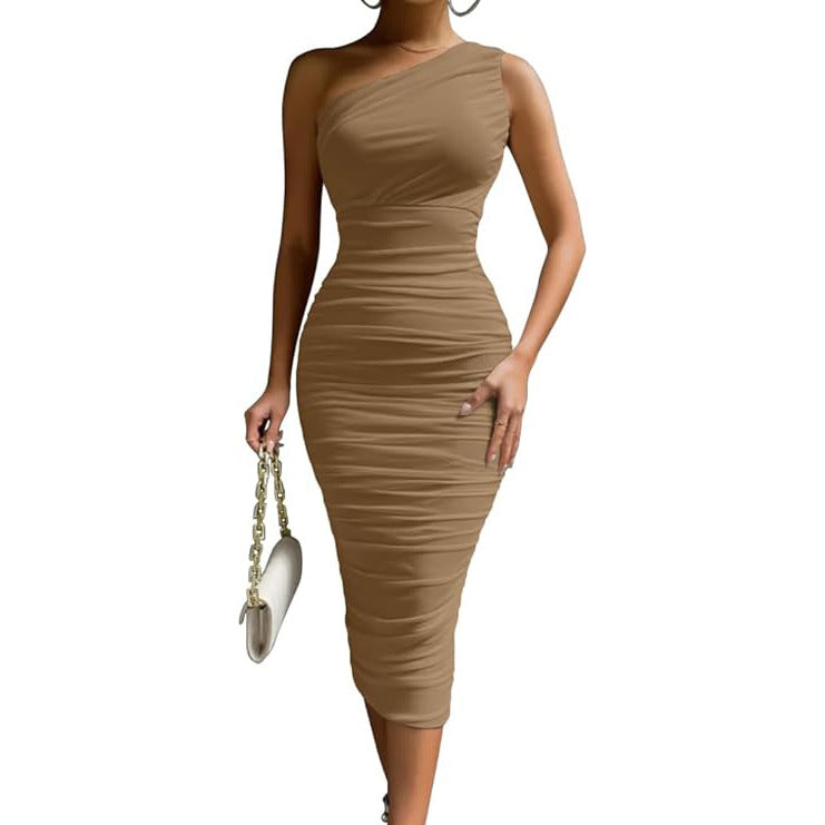 Summer High-grade Slim-fit Oblique Shoulder Outer Wear Milk Silk Hot Girl Skirt