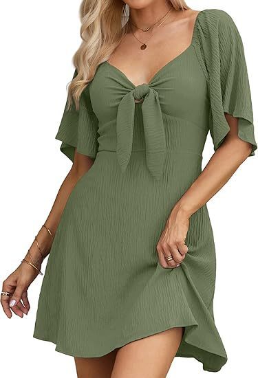 Women's V-neck Bow Tie Short Sleeve Dress