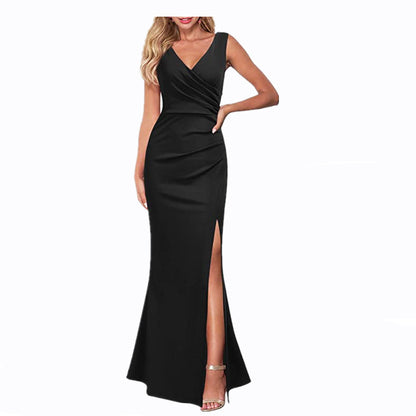 Solid Color Slim Fit Slimming Spaghetti Straps Split Long Dress
